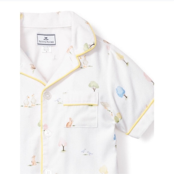 PETITE PLUME Boys Flame Resistant Chemical Free Pajamas White with Yellow Trim 5 - Picture 2 of 6